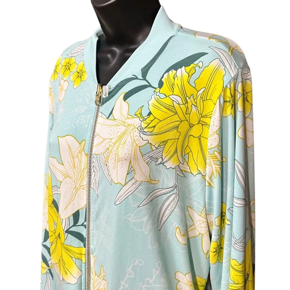 IMAN Track Jacket Women Large Blue Yellow Excellent Floral Grandmacore Retro Zip